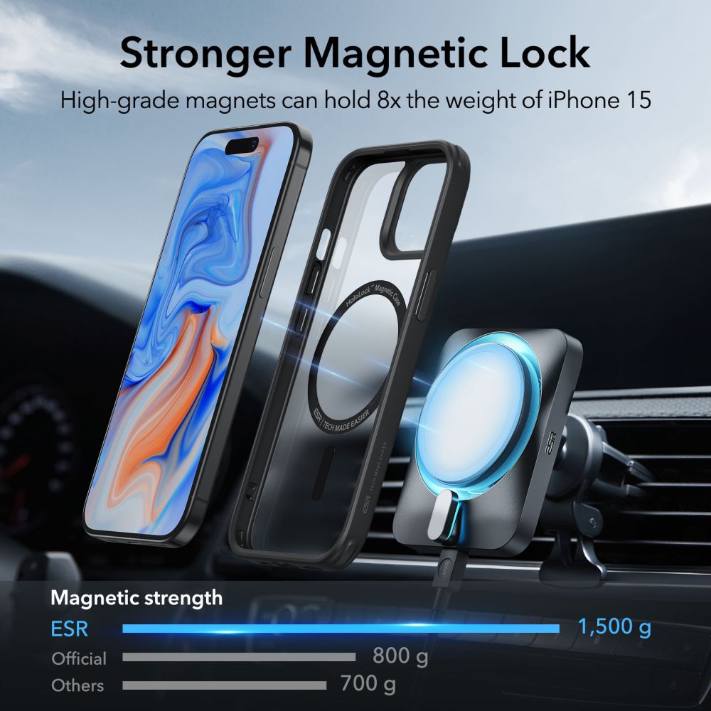 COPERTURA ESR CH HALOLOCK MAGSAFE IPHONE 15 NERO FROSTED