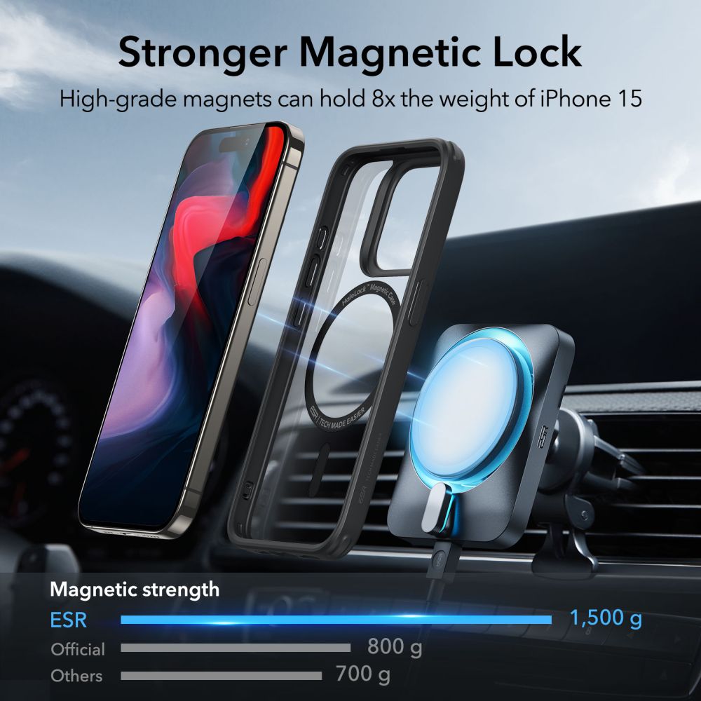 COPERTURA ESR CH HALOLOCK MAGSAFE IPHONE 15 PRO MAX TRASPARENTE/NERA