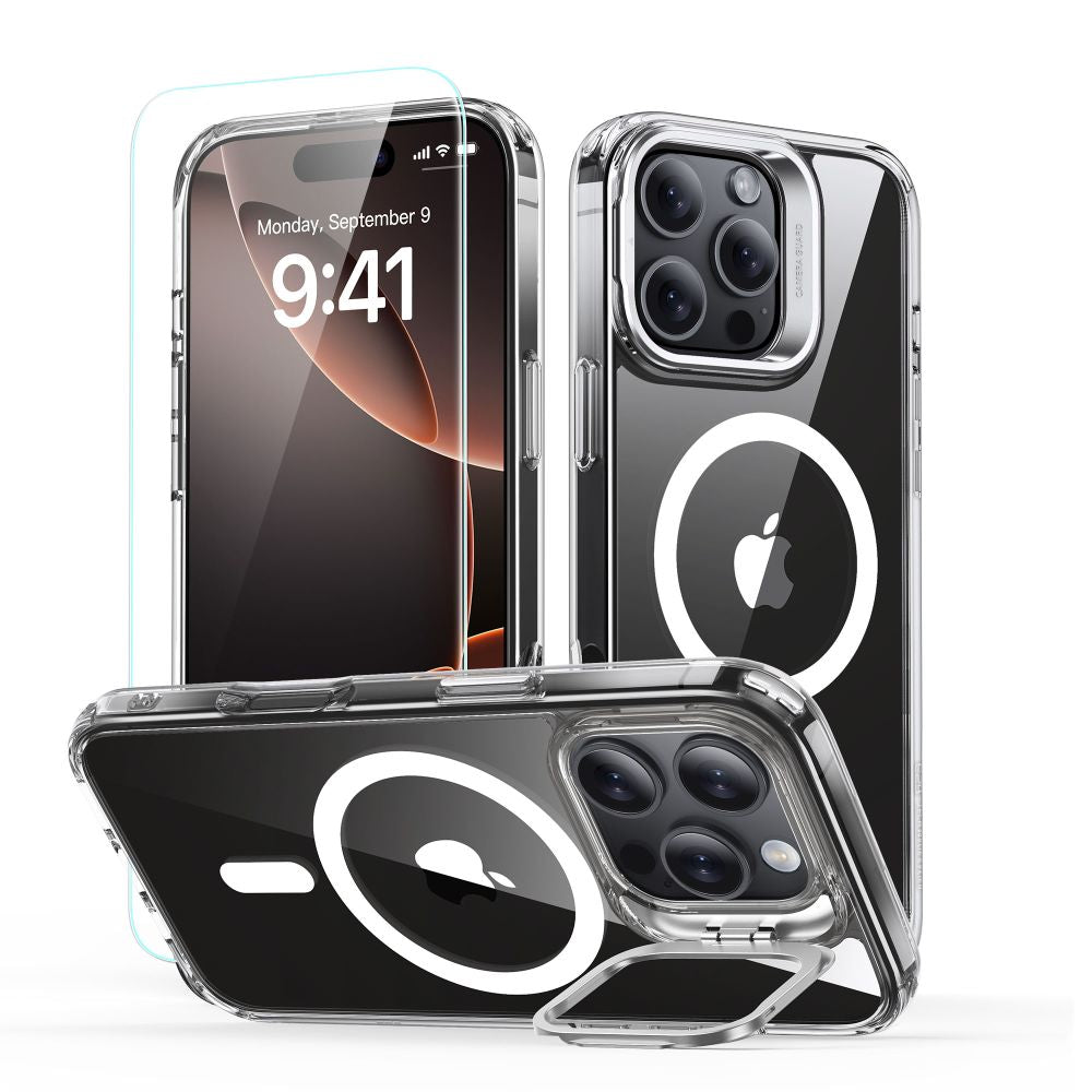 ESR CLASSIC HYBRID SUPPORTO HALOLOCK MAGSAFE E VETRO TEMPERATO IPHONE 16 PRO TRASPARENTE
