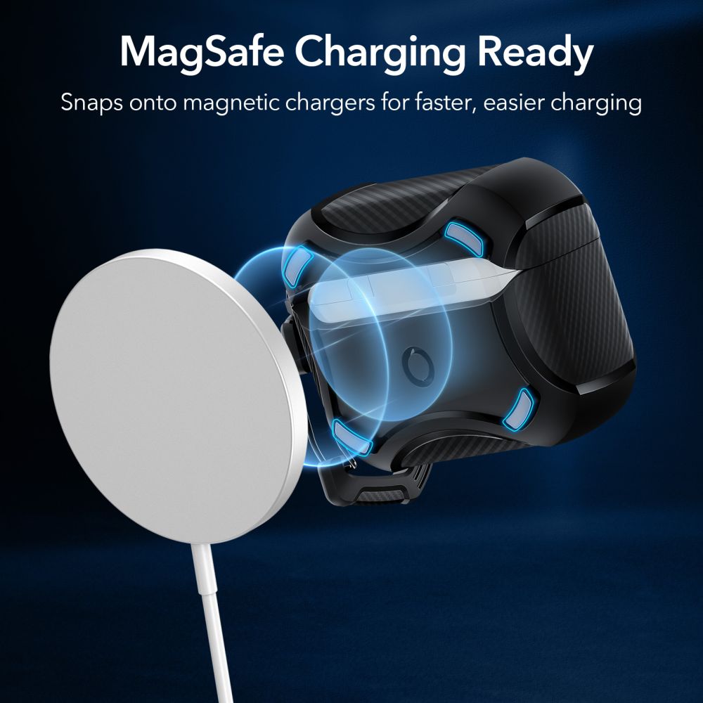 CUSTODIA ESR CYBER ARMOR HALOLOCK MAGSAFE APPLE AIRPODS PRO 1 / 2 NERA