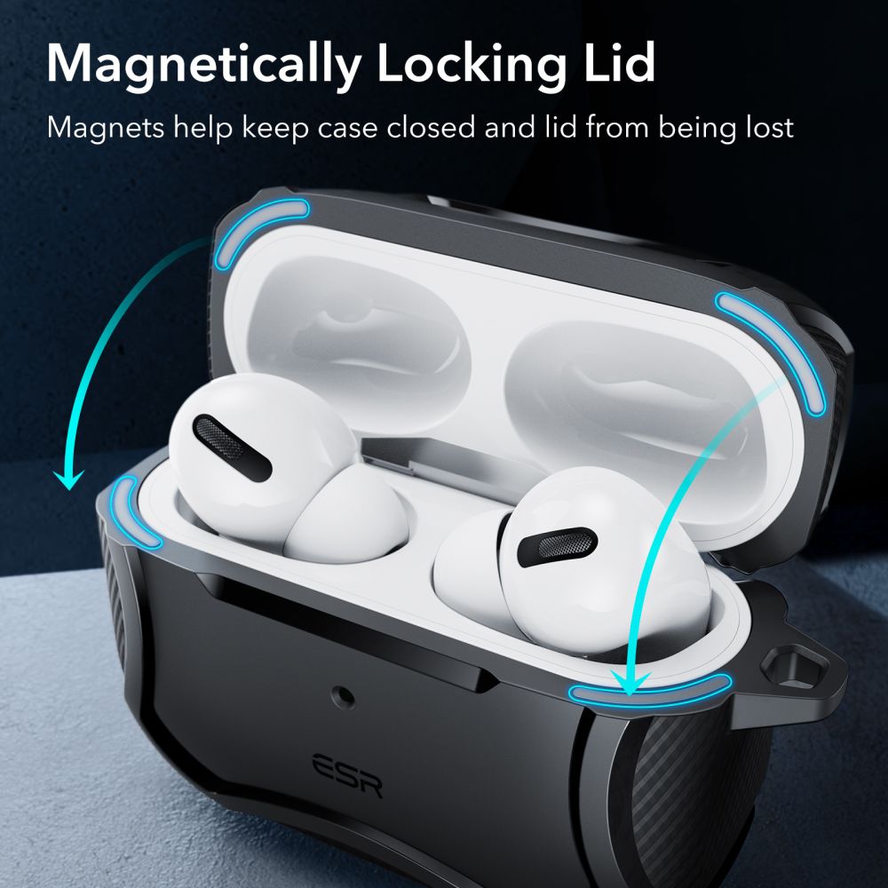 CUSTODIA ESR CYBER ARMOR HALOLOCK MAGSAFE APPLE AIRPODS PRO 1 / 2 NERA