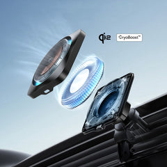Supporto per telefono da auto con ricarica wireless ESR HALOLOCK CRYOBOOST MAGNETIC MAGSAFE MONTAGGIO PER CRUSCOTTO E VENTILAZIONE CARICATORE WIRELESS QI2 15W ONICE FROSTED