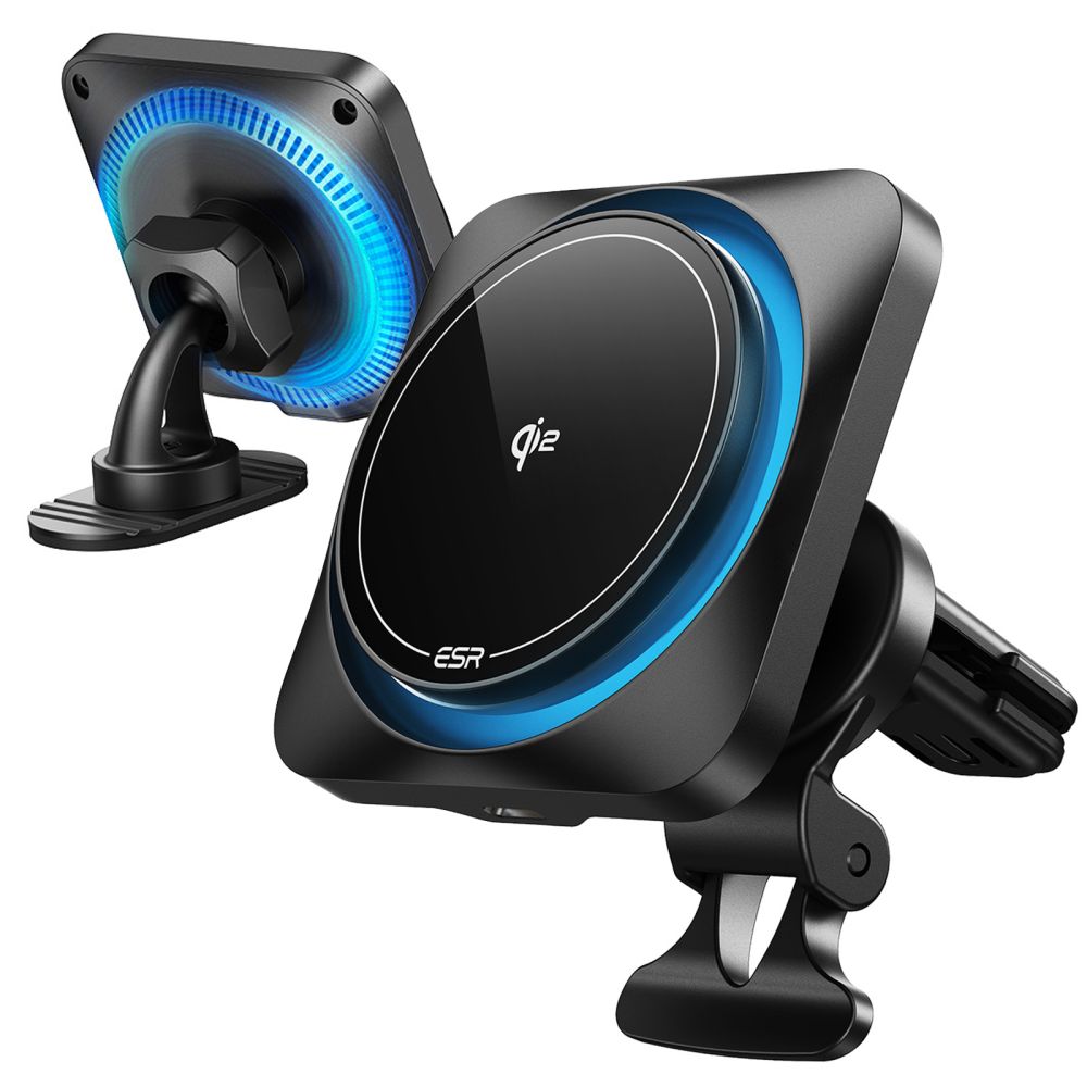 Supporto per telefono da auto con ricarica wireless ESR HALOLOCK CRYOBOOST MAGNETIC MAGSAFE MONTAGGIO PER CRUSCOTTO E VENTILAZIONE CARICATORE WIRELESS QI2 15W ONICE FROSTED