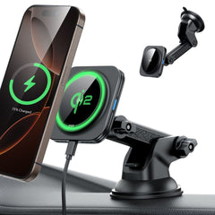 Supporto per telefono da auto con ricarica wireless ESR HaloLock Magnetic MagSafe per cruscotto, caricatore wireless QI2 15W nero.