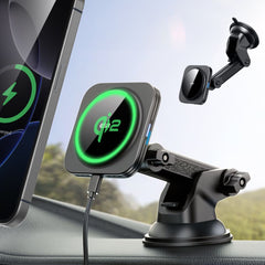 Supporto per telefono da auto con ricarica wireless ESR HaloLock Magnetic MagSafe per cruscotto, caricatore wireless QI2 15W nero.
