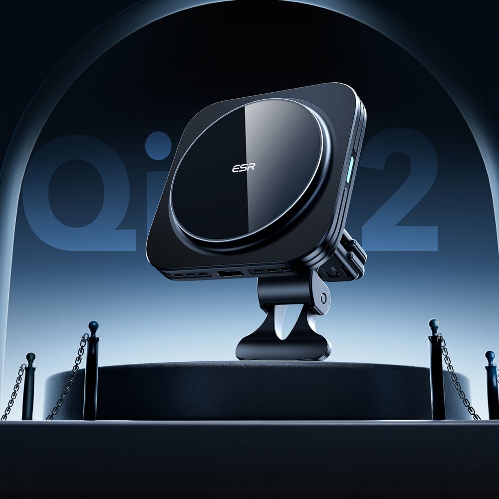 Supporto per telefono da auto con ricarica wireless ESR HaloLock Magnetic MagSafe Vent Car Mount Wireless Charger QI2 15W Nero
