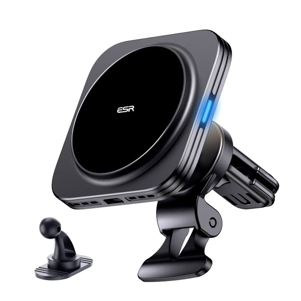 Supporto per telefono da auto con ricarica wireless ESR HaloLock Magnetic MagSafe Vent Car Mount Wireless Charger QI2 15W Nero