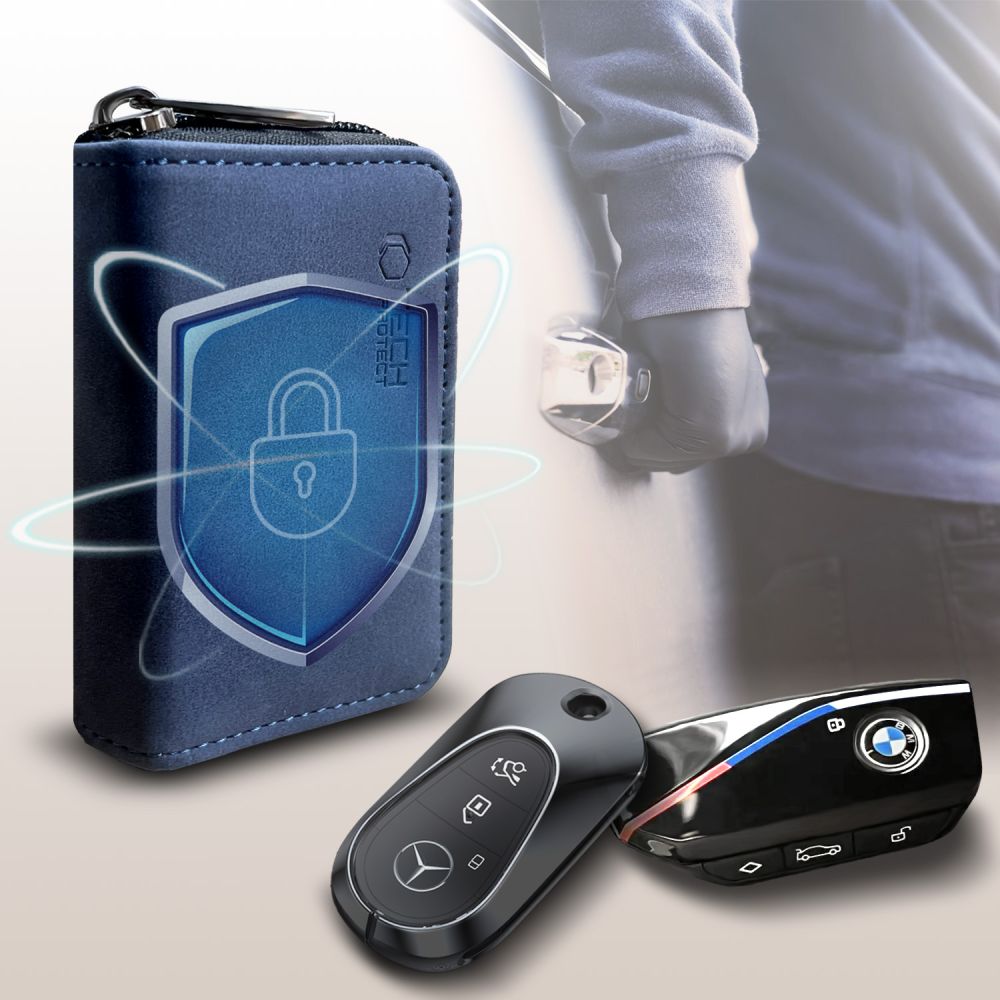 FARADAYA TECH-PROTECT KLR300 PORTA CHIAVE KEYLESS BLOCCO SEGNALE RFID CASE BLU NAVY