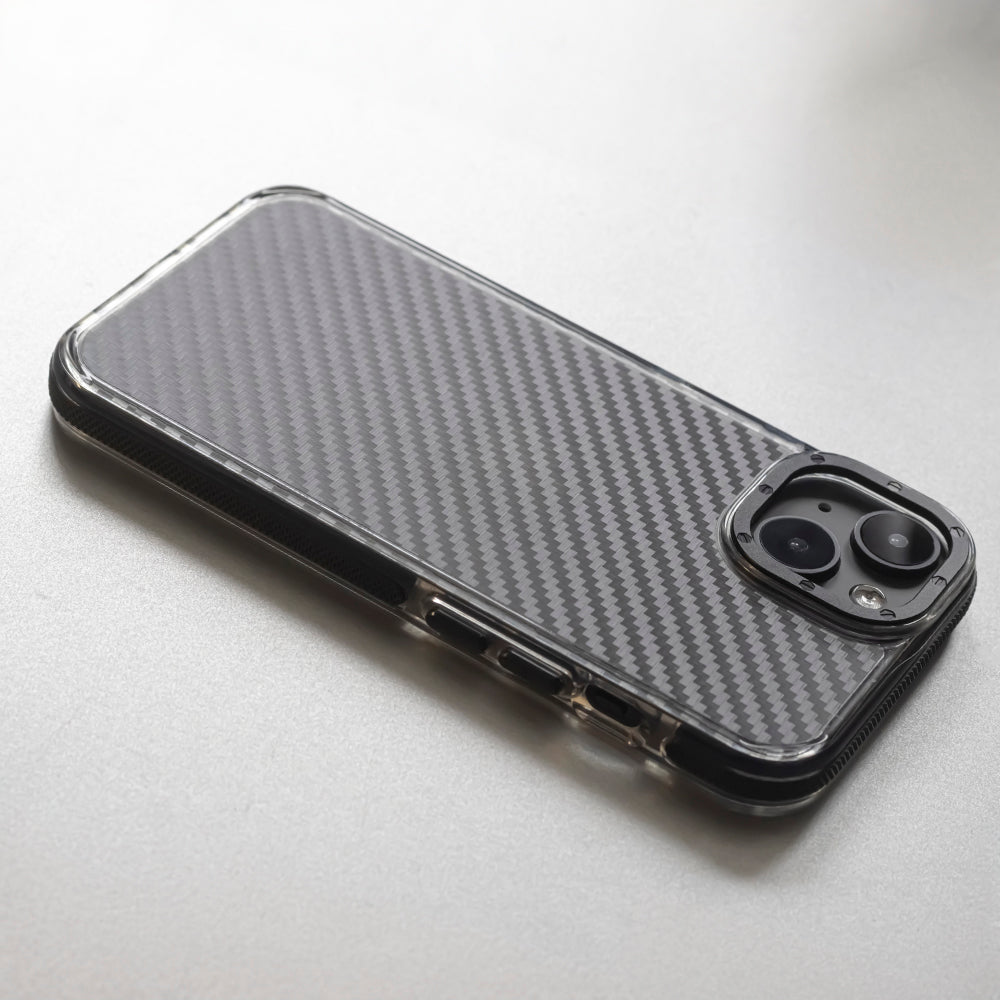 COPERTURA IN CARBONIO PER IPHONE 15 HEYCASE ACRILICO FIBRA NERA
