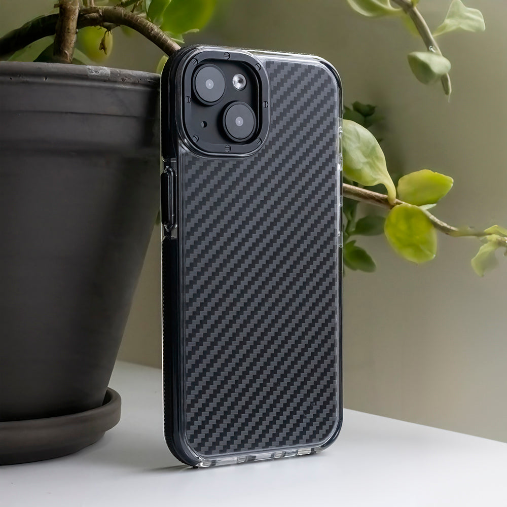 COPERTURA IN CARBONIO PER IPHONE 15 HEYCASE ACRILICO FIBRA NERA