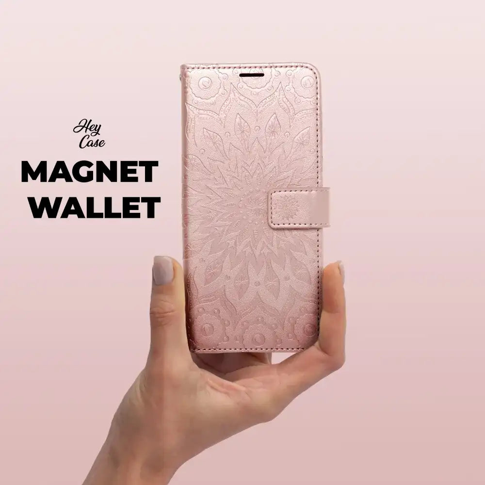 COPERTURA PER SAMSUNG GALAXY A15 4G / A15 5G HEYCASE MAGNET WALLET MANDALA ROSE GOLD