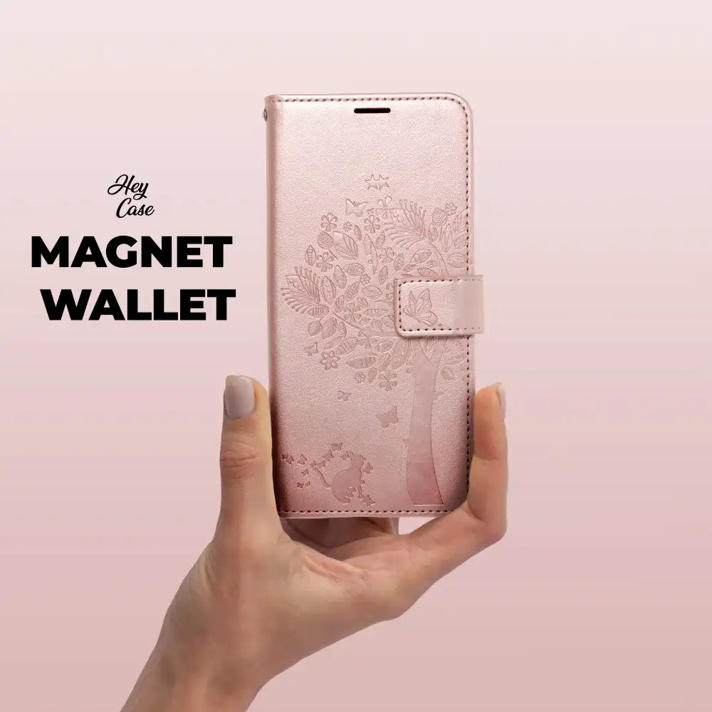 COPERTURA PER SAMSUNG GALAXY A55 5G HEYCASE MAGNET WALLET LEGNO ROSA