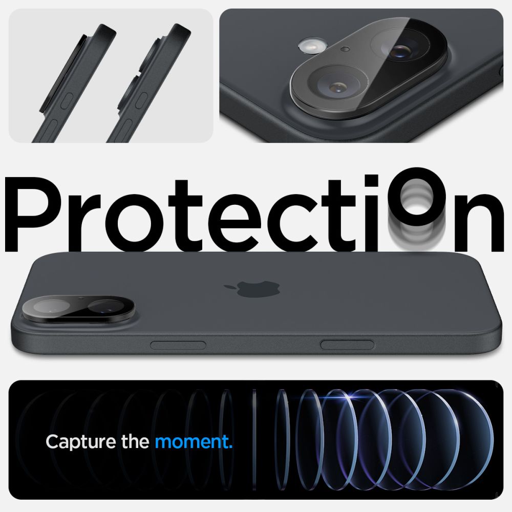 VETRO PROTETTIVO IN VETRO TEMPERATO PER LENTE DELLA FOTOCAMERA SPIGEN OPTIK GLAS.TR CAMERA PROTECTOR 2-PACK IPHONE 16 / 16 PLUS NERO