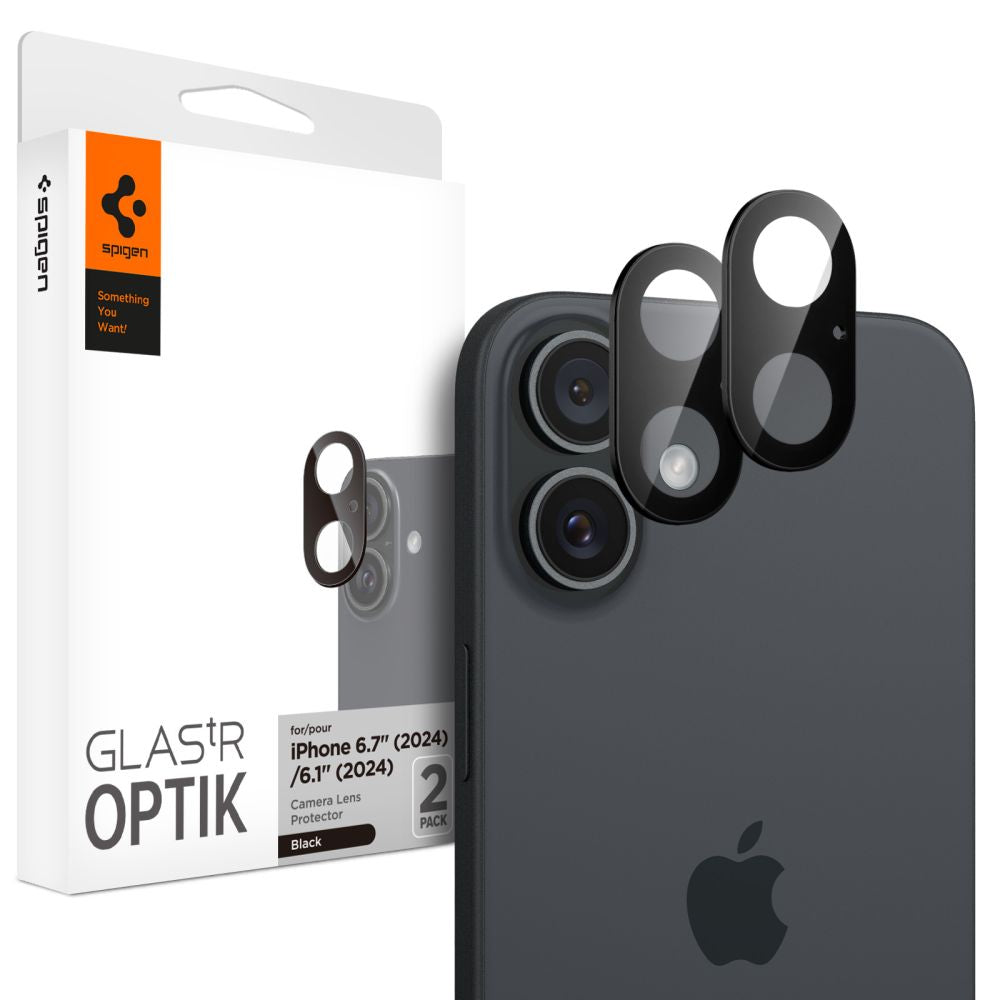 VETRO PROTETTIVO IN VETRO TEMPERATO PER LENTE DELLA FOTOCAMERA SPIGEN OPTIK GLAS.TR CAMERA PROTECTOR 2-PACK IPHONE 16 / 16 PLUS NERO