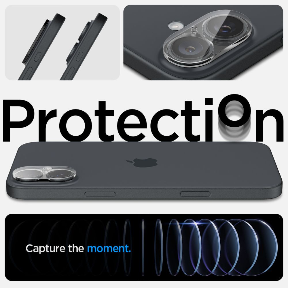 VETRO PROTETTIVO RIGIDO PER LENTE DELLA FOTOCAMERA SPIGEN OPTIK GLAS.TR CAMERA PROTECTOR 2-PACK IPHONE 16 / 16 PLUS CRYSTAL CLEAR