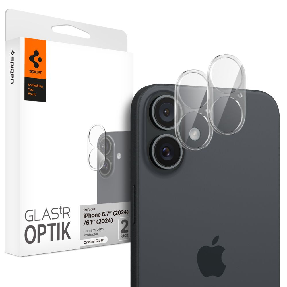 VETRO PROTETTIVO RIGIDO PER LENTE DELLA FOTOCAMERA SPIGEN OPTIK GLAS.TR CAMERA PROTECTOR 2-PACK IPHONE 16 / 16 PLUS CRYSTAL CLEAR