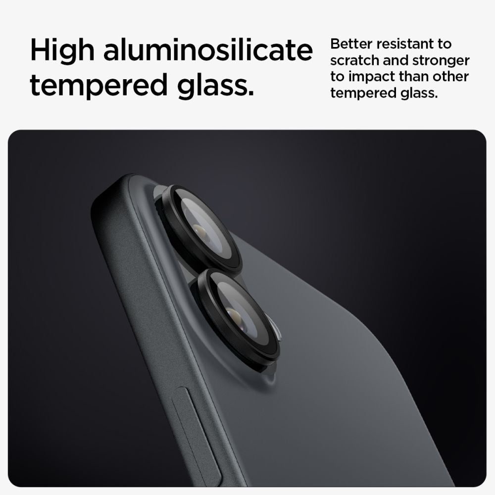 VETRO PROTETTIVO RIGIDO PER LENTE DELLA FOTOCAMERA SPIGEN OPTIK PRO GLAS.TR "EZ FIT" PROTETTORE PER FOTOCAMERA 2-PACK IPHONE 16 / 16 PLUS NERO