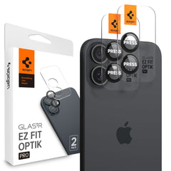 VETRO PROTETTIVO RIGIDO PER LENTE DELLA FOTOCAMERA SPIGEN OPTIK PRO GLAS.TR "EZ FIT" PROTETTORE PER FOTOCAMERA 2-PACK IPHONE 16 / 16 PLUS NERO