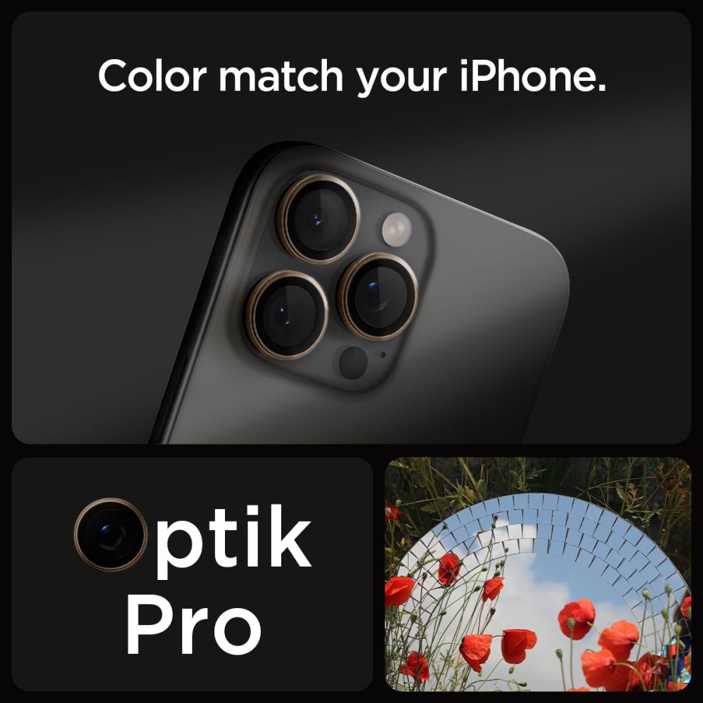 VETRO PROTETTIVO RIGIDO PER LENTE DELLA FOTOCAMERA SPIGEN OPTIK PRO GLAS.TR "EZ FIT" PROTETTORE PER FOTOCAMERA 2-PACK IPHONE 16 PRO / PRO MAX DESERT TITANIUM