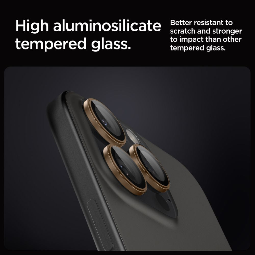 VETRO PROTETTIVO RIGIDO PER LENTE DELLA FOTOCAMERA SPIGEN OPTIK PRO GLAS.TR "EZ FIT" PROTETTORE PER FOTOCAMERA 2-PACK IPHONE 16 PRO / PRO MAX DESERT TITANIUM