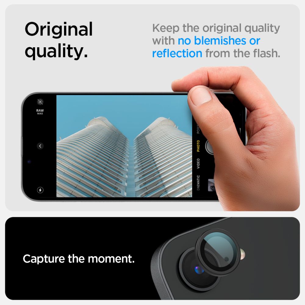 VETRO PROTETTIVO RIGIDO PER LENTE DELLA FOTOCAMERA SPIGEN OPTIK PRO GLAS.TR "EZ FIT" PROTETTORE PER FOTOCAMERA 2-PACK IPHONE 16E NERO