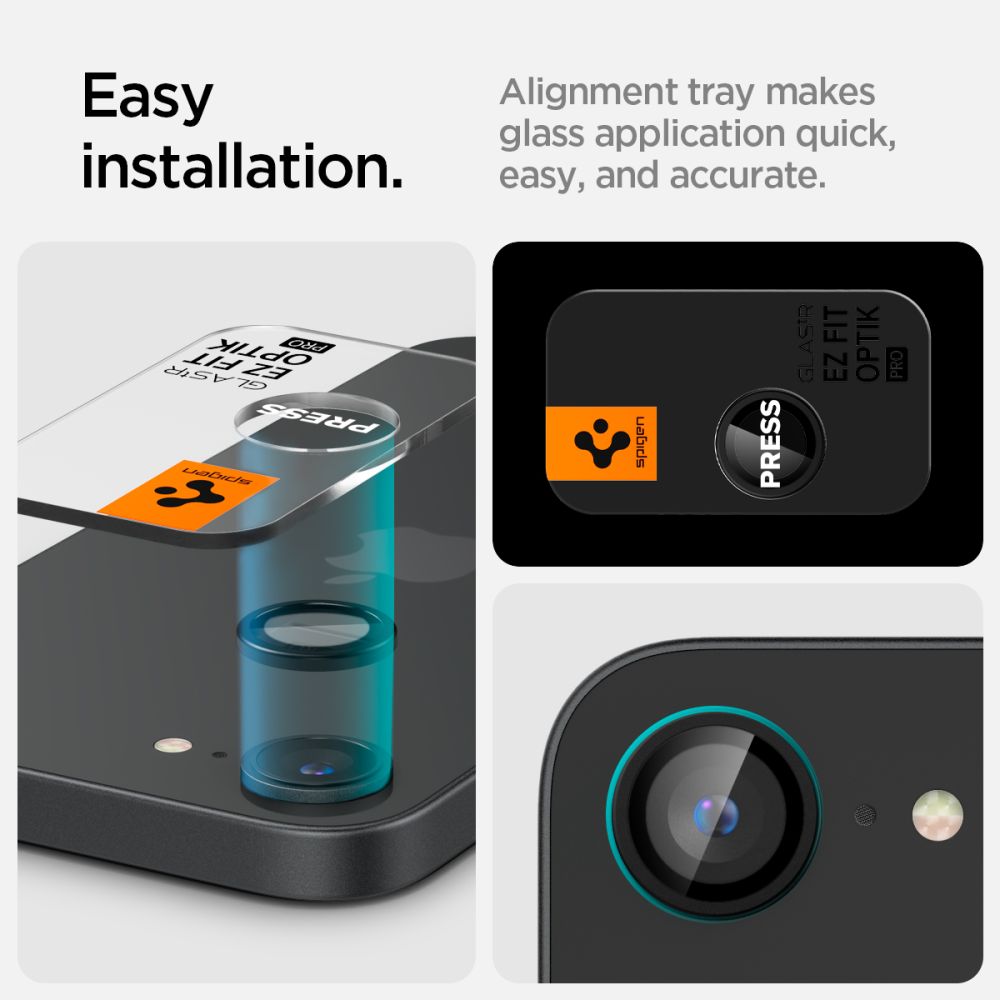 VETRO PROTETTIVO RIGIDO PER LENTE DELLA FOTOCAMERA SPIGEN OPTIK PRO GLAS.TR "EZ FIT" PROTETTORE PER FOTOCAMERA 2-PACK IPHONE 16E NERO
