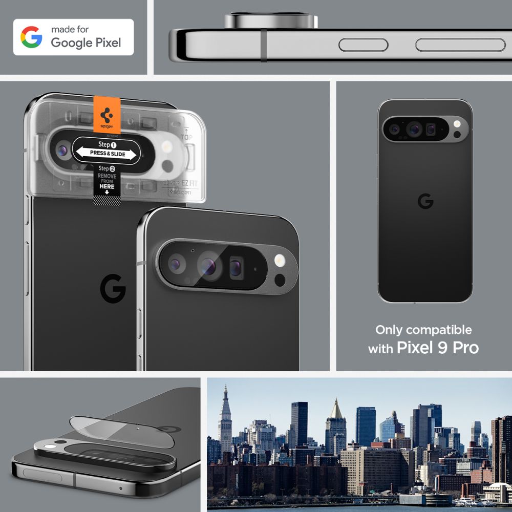 VETRO PROTETTIVO RIGIDO PER LENTE DELLA FOTOCAMERA SPIGEN OPTIK.TR "EZ FIT" PROTETTORE PER FOTOCAMERA 2-PACK GOOGLE PIXEL 9 PRO CRISTALLO TRASPARENTE