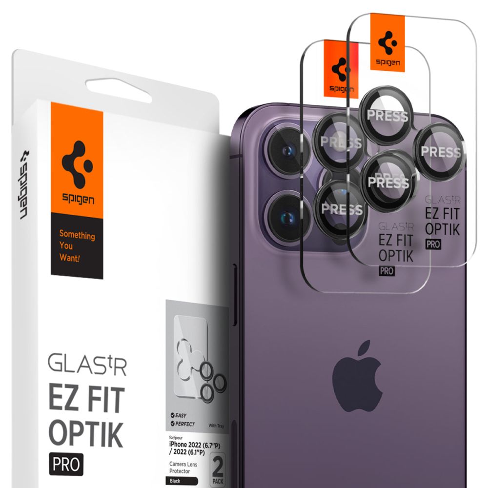 PROTEZIONE PER FOTOCAMERA SPIGEN OPTIK.TR "EZ FIT" CAMERA PROTECTOR 2-PACK IPHONE 14 PRO / 14 PRO MAX NERO