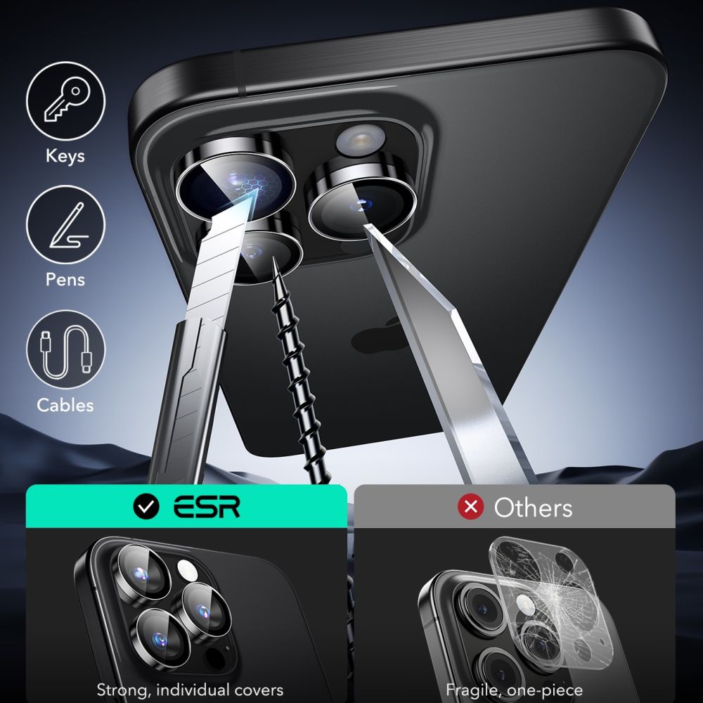 VETRO PROTETTIVO RIGIDO PER LENTE DELLA FOTOCAMERA ESR ARMORITE CAMERA PROTECTOR IPHONE 16 PRO / 16 PRO MAX NERO