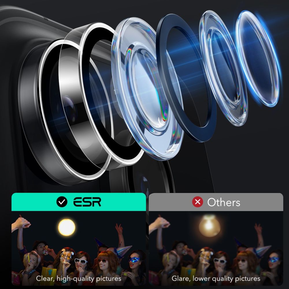 VETRO PROTETTIVO RIGIDO PER LENTE DELLA FOTOCAMERA ESR ARMORITE CAMERA PROTECTOR IPHONE 16 PRO / 16 PRO MAX TRASPARENTE
