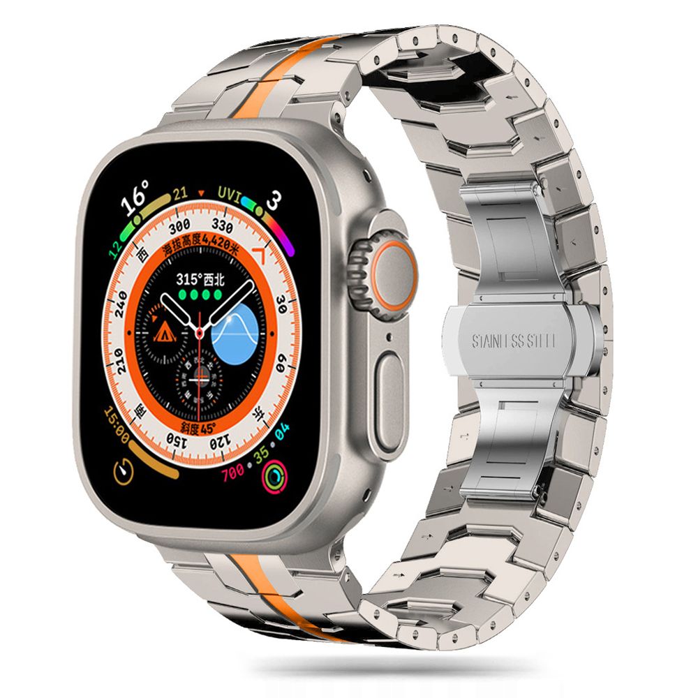 CINTURINO DOOP LINEA INOSSIDABILE APPLE WATCH 6 / 7 / 8 / 9 / 10 / SE / ULTRA 1 / 2 (44 / 45 / 46 / 49 MM) TITANIO/ARANCIONE