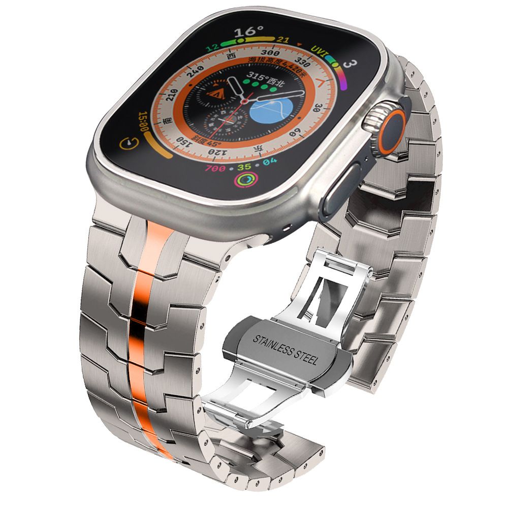 CINTURINO DOOP LINEA INOSSIDABILE APPLE WATCH 6 / 7 / 8 / 9 / 10 / SE / ULTRA 1 / 2 (44 / 45 / 46 / 49 MM) TITANIO/ARANCIONE