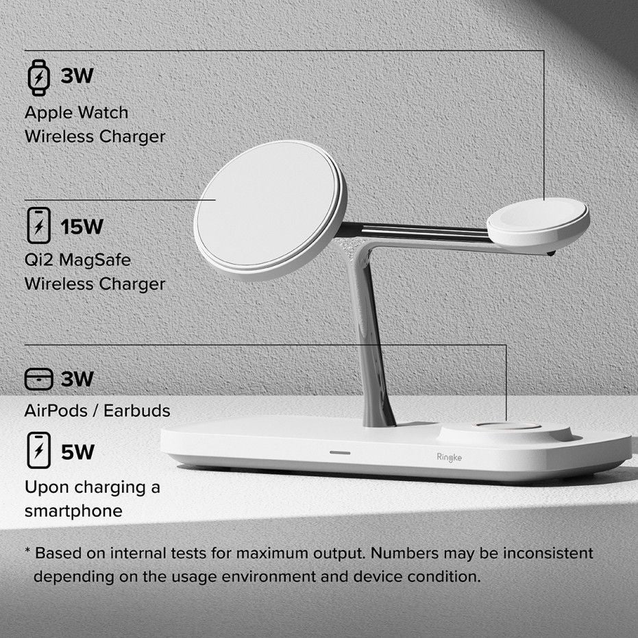 STAZIONE DI RICARICA RINGKE 3IN1 QI2 MAGNETICA MAGSAFE CARICATORE WIRELESS BIANCO