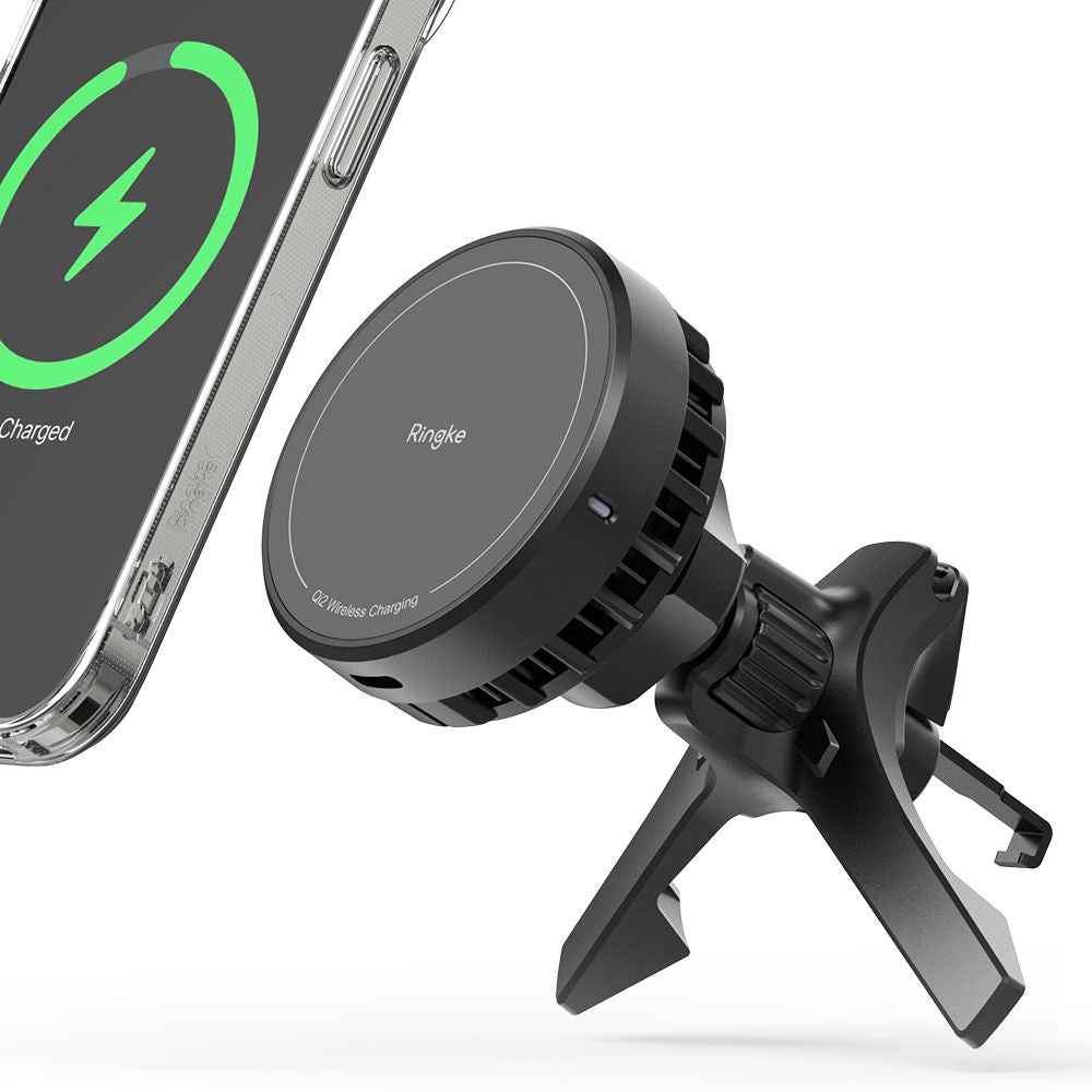 Supporto per telefono da auto con ricarica wireless Ringke Peltier Qi2 Magnetic MagSafe Vent Car Mount Wireless Charger 15W Nero