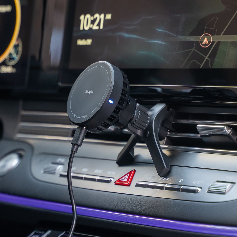 Supporto per telefono da auto con ricarica wireless Ringke Peltier Qi2 Magnetic MagSafe Vent Car Mount Wireless Charger 15W Nero