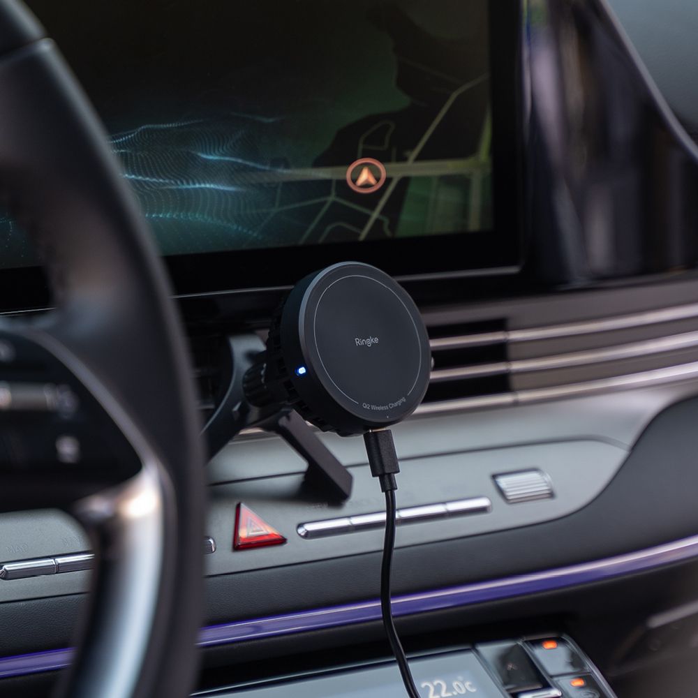 Supporto per telefono da auto con ricarica wireless Ringke Peltier Qi2 Magnetic MagSafe Vent Car Mount Wireless Charger 15W Nero