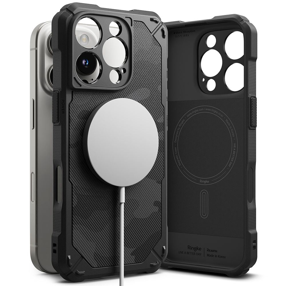 COPERTURA RINGKE RUGGED GEAR MAGNETICA MAGSAFE IPHONE 16 PRO CAMO NERA