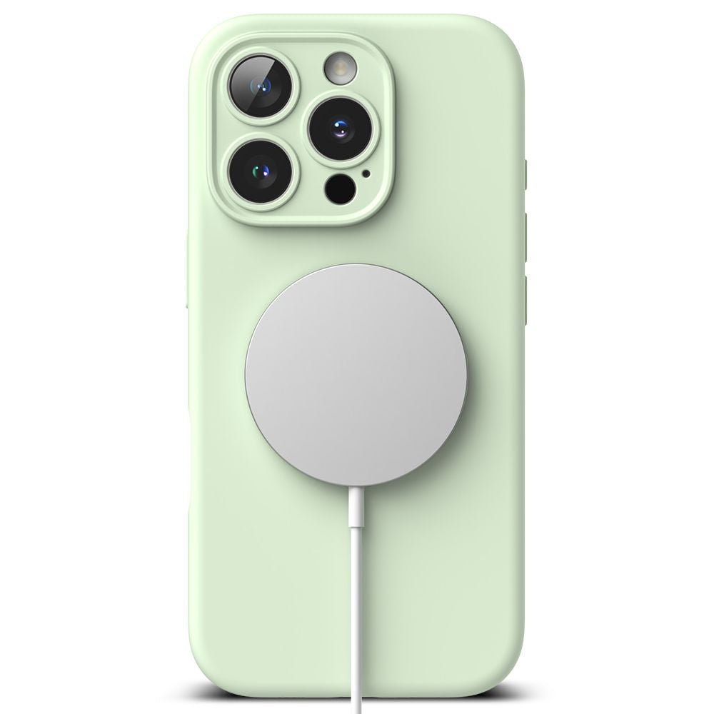 COPERTURA PER IPHONE 16 PRO MAX RINGKE SILICONE MAGNETIC MAGSAFE SOFT MINT