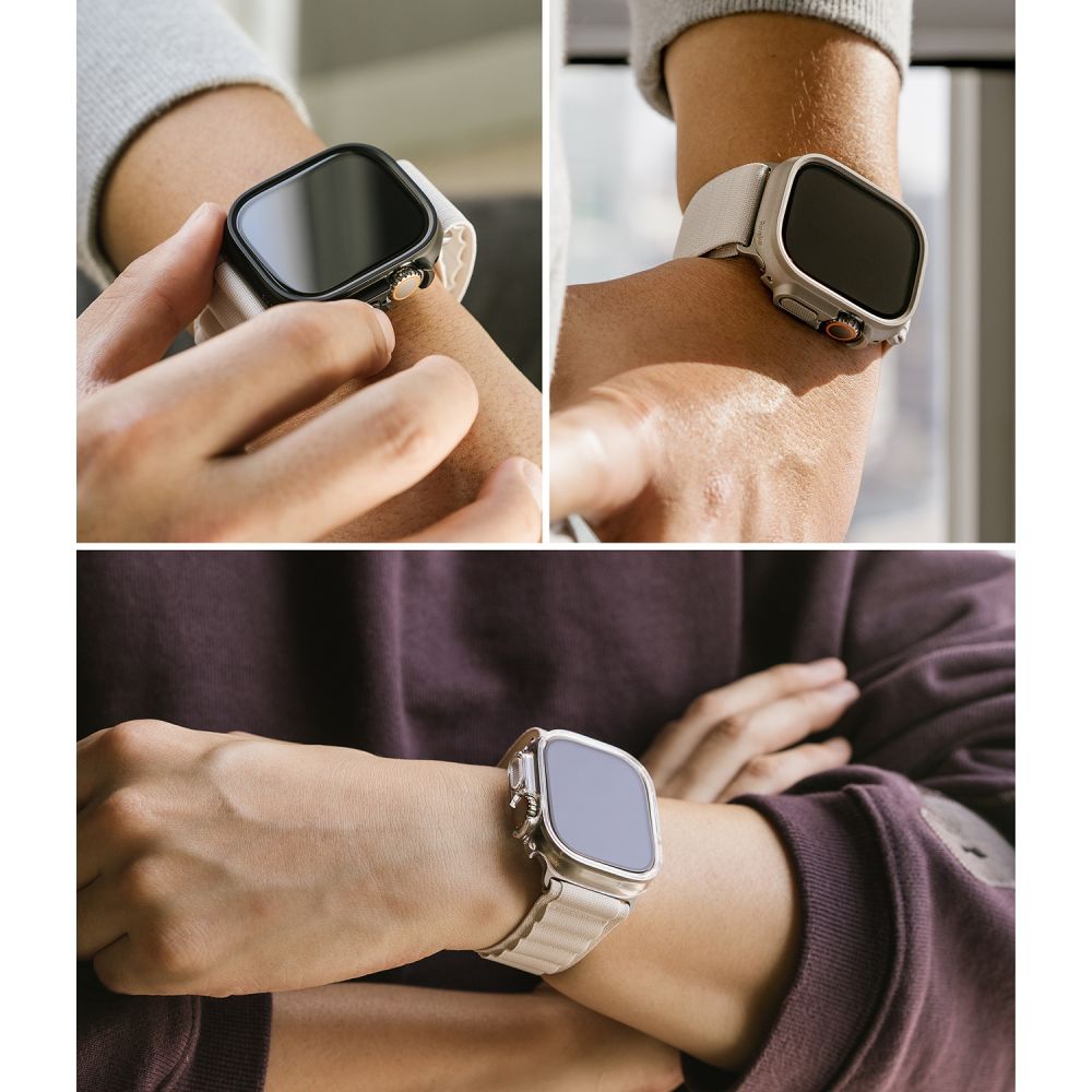 2X COVER PROTETTIVO PER APPLE WATCH ULTRA 49 MM RINGKE SLIM 2-PACK TRASPARENTE E NERO OPACO