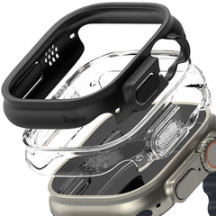2X COVER PROTETTIVO PER APPLE WATCH ULTRA 49 MM RINGKE SLIM 2-PACK TRASPARENTE E NERO OPACO
