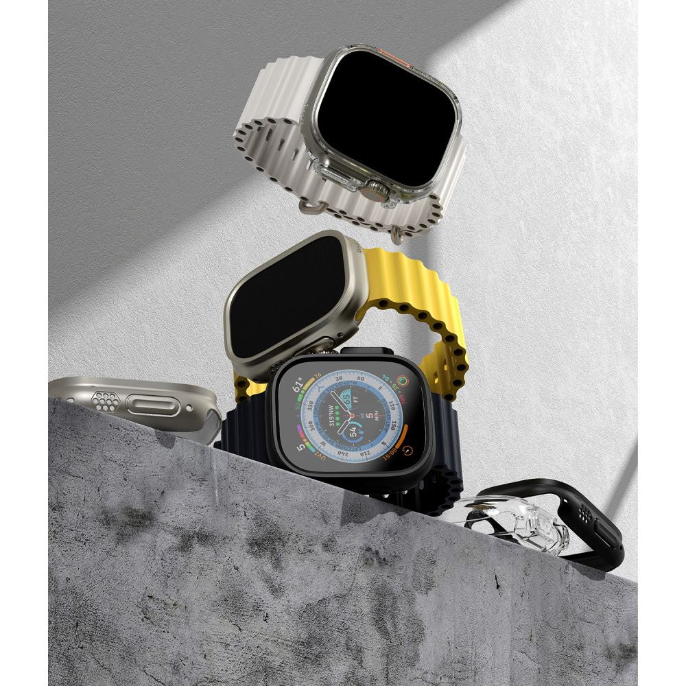 2X COVER PROTETTIVO PER APPLE WATCH ULTRA 49 MM RINGKE SLIM 2-PACK TRASPARENTE E NERO OPACO