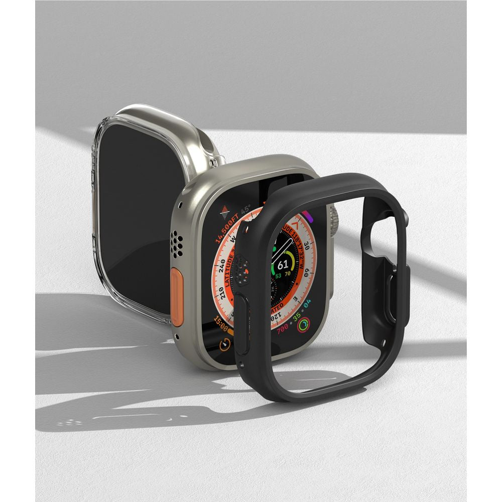 2X COVER PROTETTIVO PER APPLE WATCH ULTRA 49 MM RINGKE SLIM 2-PACK TRASPARENTE E NERO OPACO