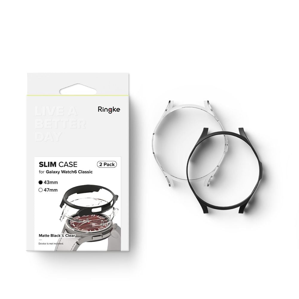 CUSTODIA RINGKE SLIM 2-PACK GALAXY WATCH 6 CLASSIC (43 MM) TRASPARENTE E NERA