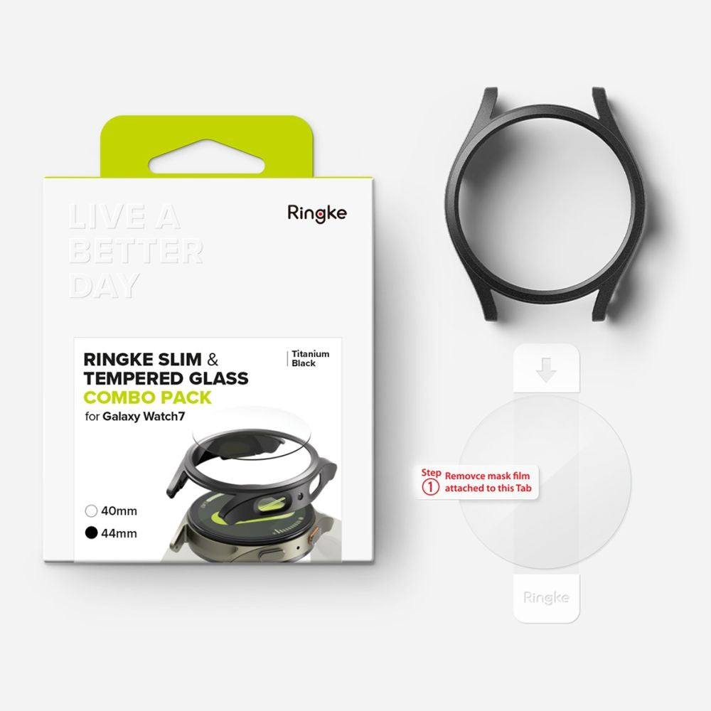 CUSTODIA PROTETTIVA CON VETRO TEMPERATO PER SAMSUNG GALAXY WATCH 7 (44 MM) RINGKE SLIM & VETRO TEMPERATO TITANIO NERO