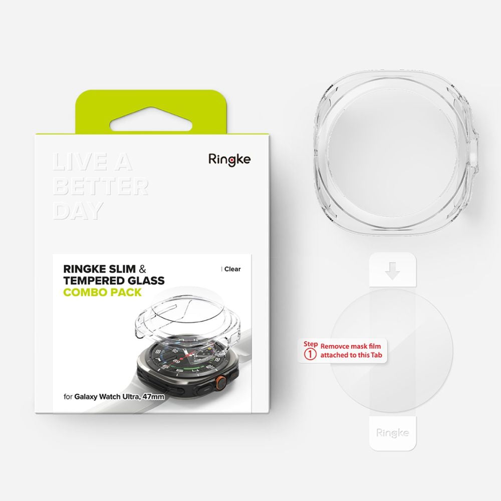 CUSTODIA PROTETTIVA CON VETRO TEMPERATO PER SAMSUNG GALAXY WATCH ULTRA (47 MM) RINGKE SLIM & VETRO TEMPERATO TRASPARENTE