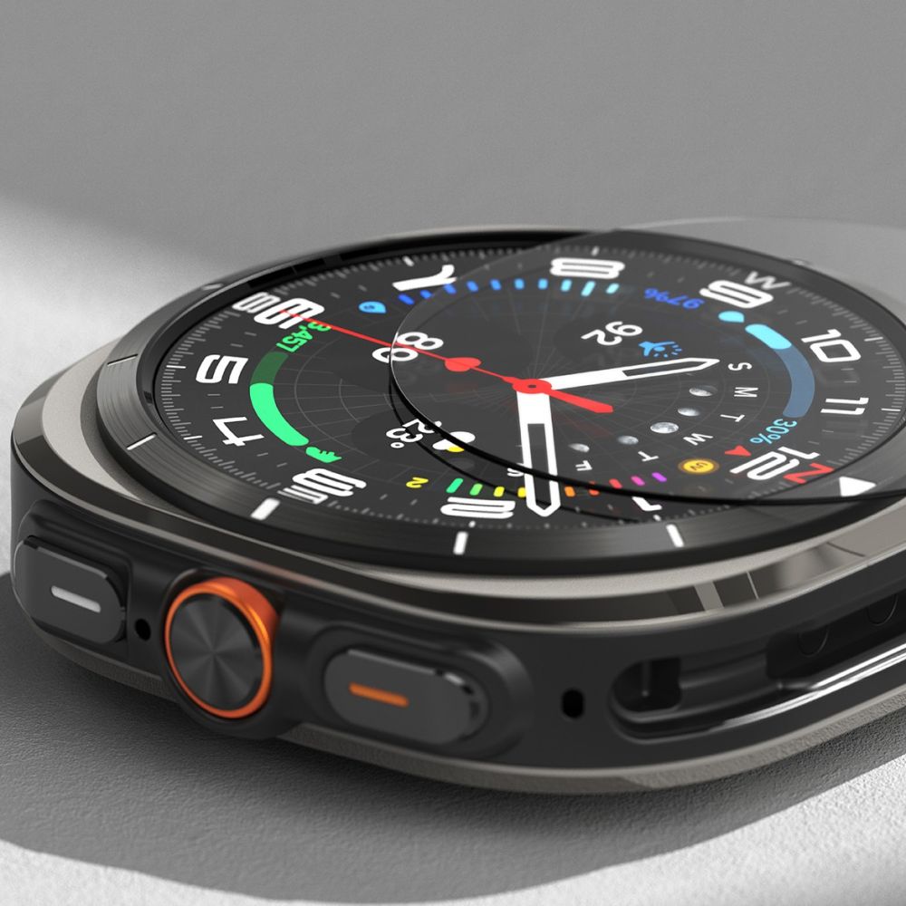 CUSTODIA PROTETTIVA CON VETRO TEMPERATO PER SAMSUNG GALAXY WATCH ULTRA (47 MM) RINGKE SLIM & VETRO TEMPERATO TITANIO NERO