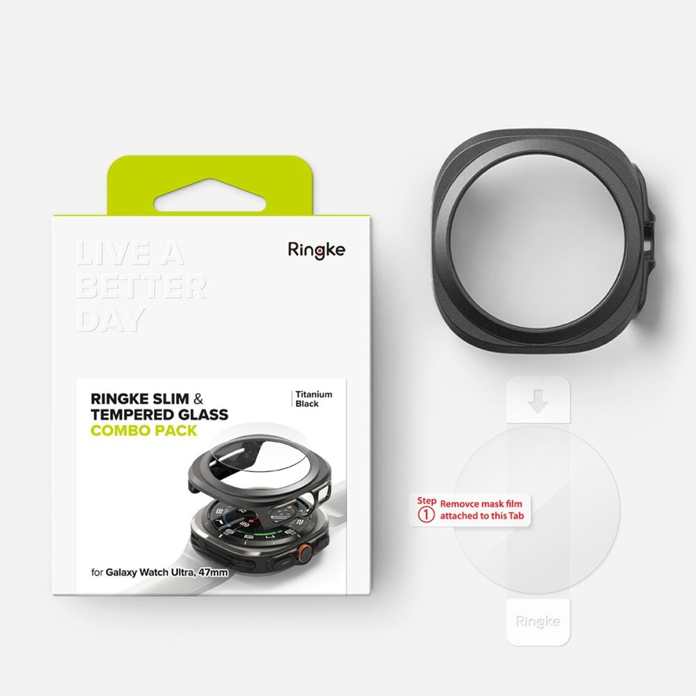 CUSTODIA PROTETTIVA CON VETRO TEMPERATO PER SAMSUNG GALAXY WATCH ULTRA (47 MM) RINGKE SLIM & VETRO TEMPERATO TITANIO NERO