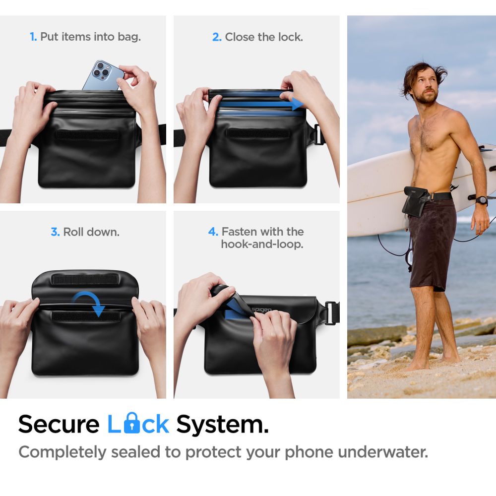 CUSTODIA IMPERMEABILE SPIGEN A621 CASE UNIVERSALE IMPERMEABILE & BORSA IN LIFE NERA