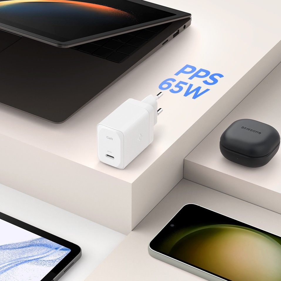 SPIGEN ARCSTATION PRO GAN-651 CARICATORE DI RETE 1-PORTA 65W + CAVO TYPE-C BIANCO