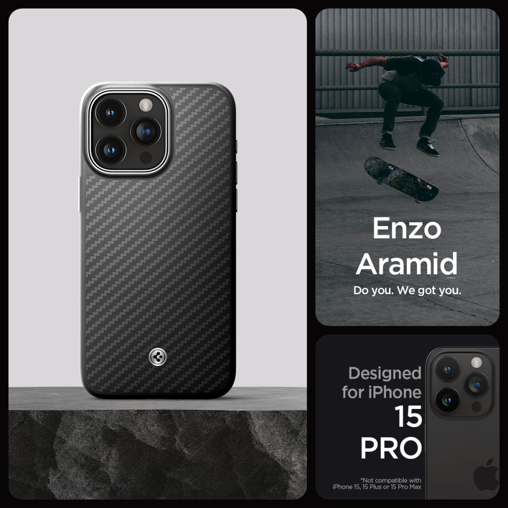 COPERTURA SPIGEN ENZO ARAMID MAG MAGSAFE IPHONE 15 PRO NERO OPACO